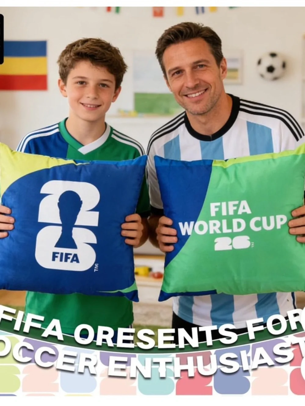 FIFA World Cup 26 Decorative Pillow - Blue & Green